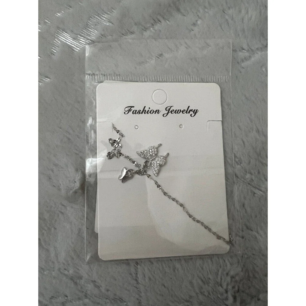 Necklace sterling silver butterfly with crystals new